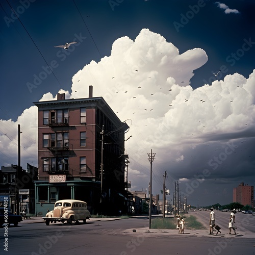 163rd Street Bronx NY in 1975 summer day billowery clouds seagulls 