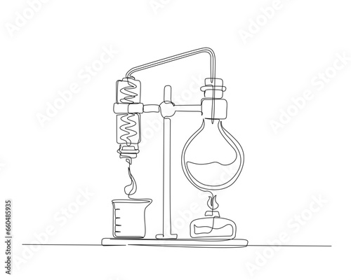 Continuous one line drawing of laboratory test tube. Laboratory equipment outline vector illustration. Research and science concept. Editable stroke. 