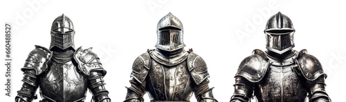 Collection of set Medieval knight suit of armor isolated on transparent background. PNG file, cut out