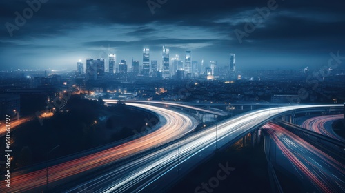 Night highway view with neon lights top view
