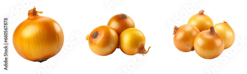 Set of yellow onion isolated on a transparent background. Concept of food.