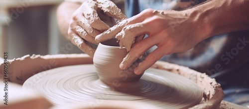 make ceramic pots from clay in pottery workshop. works of art art