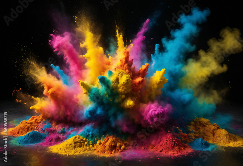 Powerful explosion of colorful rainbow holi powder. Generative AI