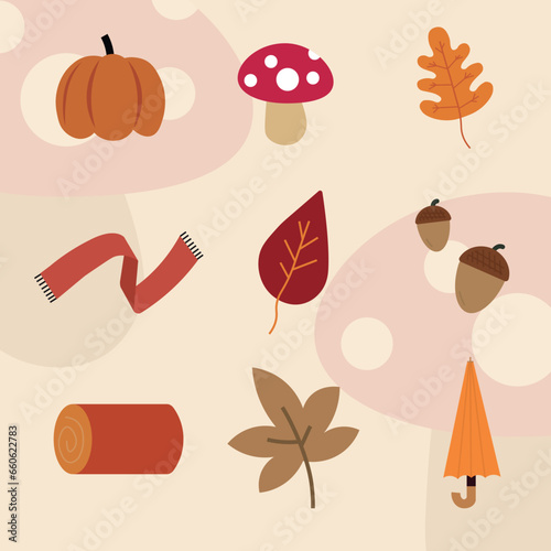 Creative Cute Hand Drawn Autumn Season Holiday Illustration Set