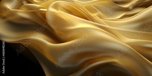 Luxurious Gold Silk Fabric Isolated on Black Background