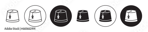 Fez hat icon set. morocco tarboosh turkish cap vector symbol. lebanon lebanese hat sign in black filled and outlined style.