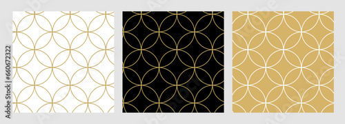 Elegant seamless abstract modern geometric circle line pattern for luxury golden christmas background, wrapping paper, textiles 