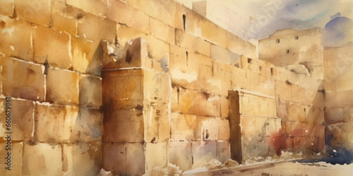 Wailing wall in the ancient temple of Jerusalem. Generative AI