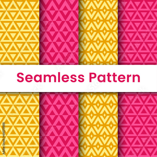 Seamless pattern of yellow and red triangles that is great for wall decoration, backgrounds, books, fabrics and floors