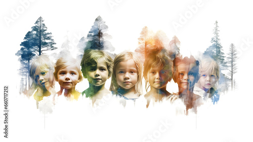 double exposure: children and forest, ecology and future