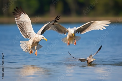 two seagulls in flight