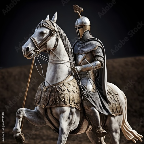 Roman knight on horse with lance and shield year 400 AD Calvary lancer cross on shield nasal helm chain mail 