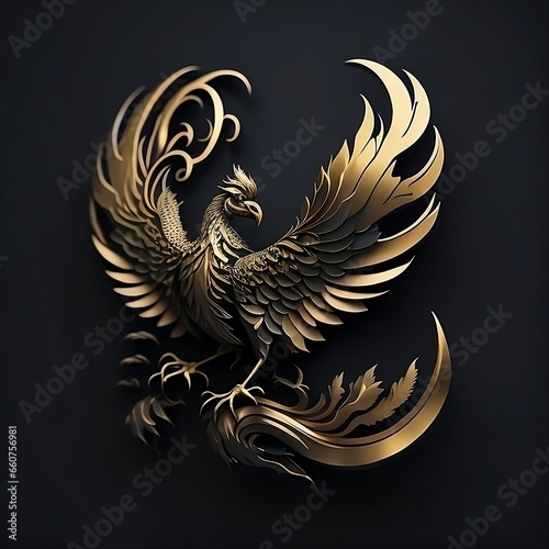 A golden phoenix bird as a logo design.