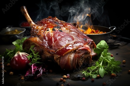 Delicious grilled ham hock specialty captured in food photography. Generative AI