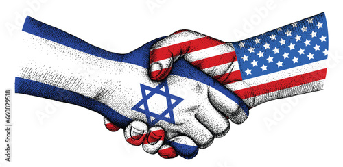 Handshake with flags of Israel and USA