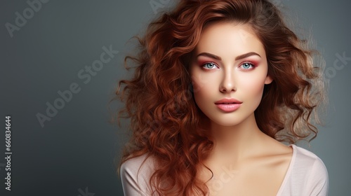 Portrait beautiful perfect woman with beautiful. and perfect skin, cosmetics, skincare, makeup, wellness concept with empty copy space for text background color studio