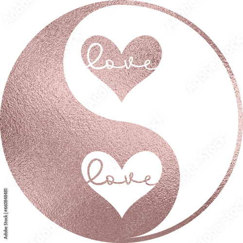 yin yang mit Herz in rosegold mit transparentem Hintergrund 