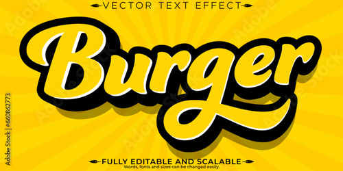 Burger logo text effect, editable fast food and logo customizable font style