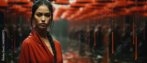 Wide shot of a geisha minimalist cinematic sequence