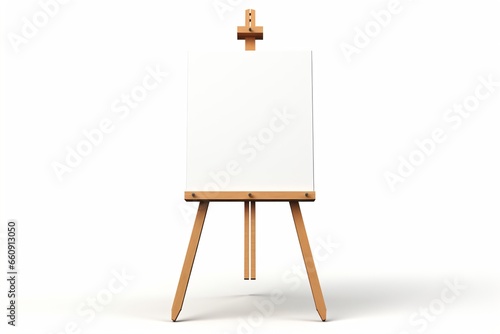 A wooden easel with blank white canvas isolated on a white background