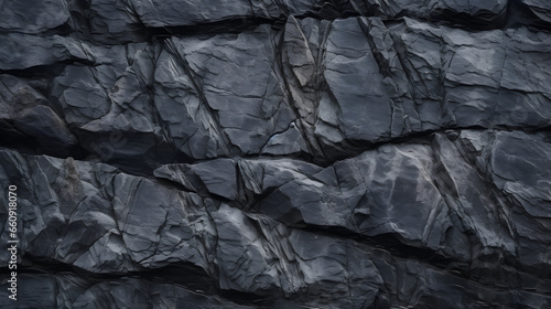 Dark rock texture background. Gray rock slate background.Black rock texture background. Close-up. Dark gray stone basalt background for design. Banner. Wide. Long. 