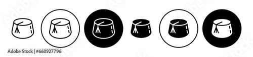 Fez hat vector icon set. Morocco tarboosh turkish cap icon. Lebanon lebanese hat sign in black filled and outlined style for ui designs.