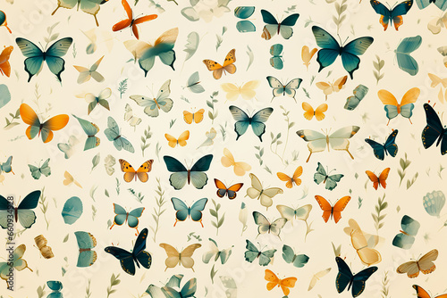 Various butterflies, seamless pattern background.