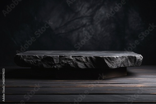 Black Stone Pedestal on Dark Background