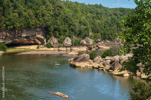 A peaceful view of Cumberland River downstream from Cumberland Falls in Kentucky