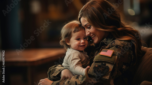 Military woman reunited with her child