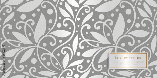 Silver and grey leaves seamless pattern. Vintage vector ornament template. Paisley elements. Great for fabric, invitation, background, wallpaper, decoration, packaging or any desired idea.