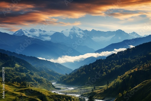 Goulet, Svaneti, Europe The dense fog veils the Caucasus mountains