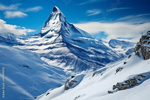 Breathtaking scenery: Matterhorn peak seen from Zermatt. Generative AI