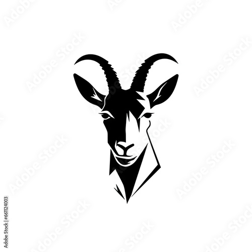Goat head with horns on white AI generative illustration