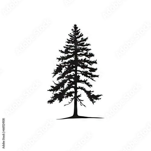 Old pine tree silhouette on white AI generative illustration