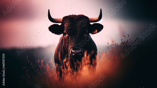 Retrato de un toro salvaje mirando a la cámara