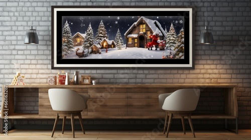 A magical Christmas Eve wall mockup with Santa's sleigh and a starry night, framed to capture the enchantment of the holiday season.
