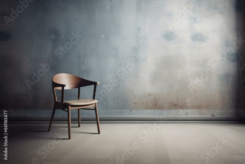 A chair facing a plain wall. Generative AI