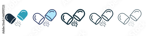 Open capsule pill sign icon set. Pharmacist drug vector symbol for ui designs.