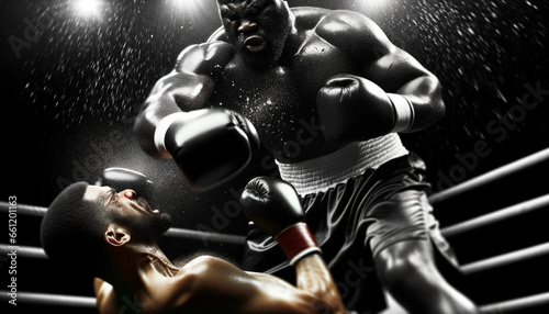 AI-Generated Boxing Knockout: Muscular Black Boxer Delivers a Crushing Blow