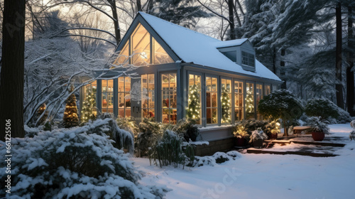 a large greenhouse in winter