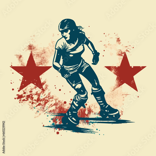 sports roller derby silhouette distressed retro. Created using Generative AI Technology