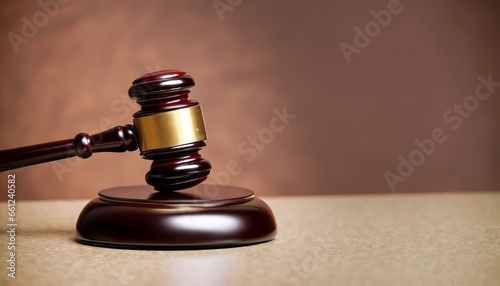 Brown gavel on the table on a brown background