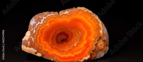 Beautiful Orange Agate Geode on plain black background. from Generative AI