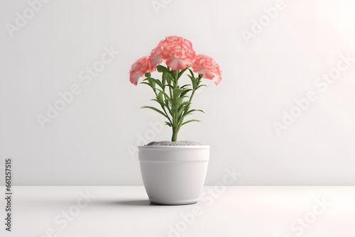 Carnation in a pot 3d rendering style