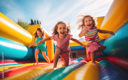 Kids on the inflatable bounce house
