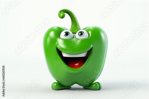 A green capsicum cartoon character isolated on a white background