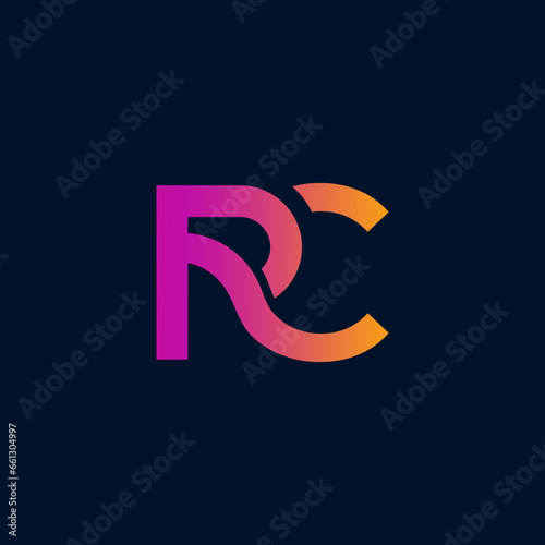 Logo sign rc cr icon sign two interlaced letters r, C vector logo rc