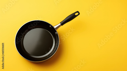 frying pan on yellow background. 