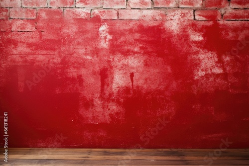 a brick wall halfway painted in red